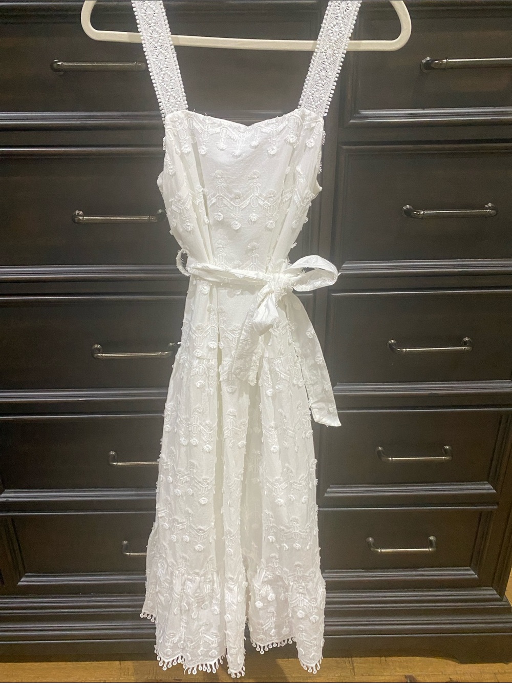 Zara White Embroidered Maxi Dress with Tie Waist